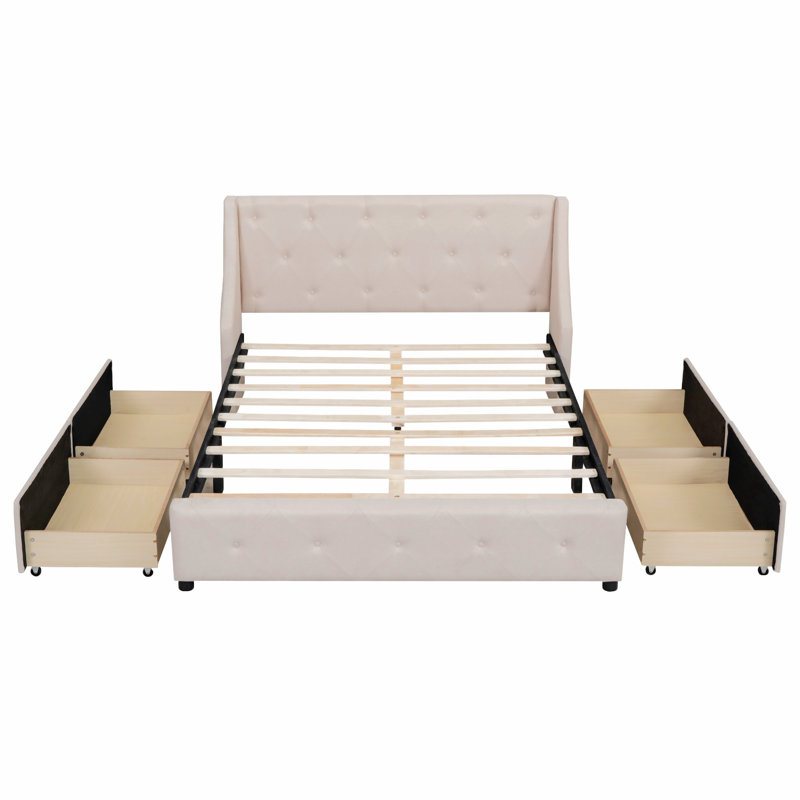 Euel Upholstered Platform Storage Bed, Beige
