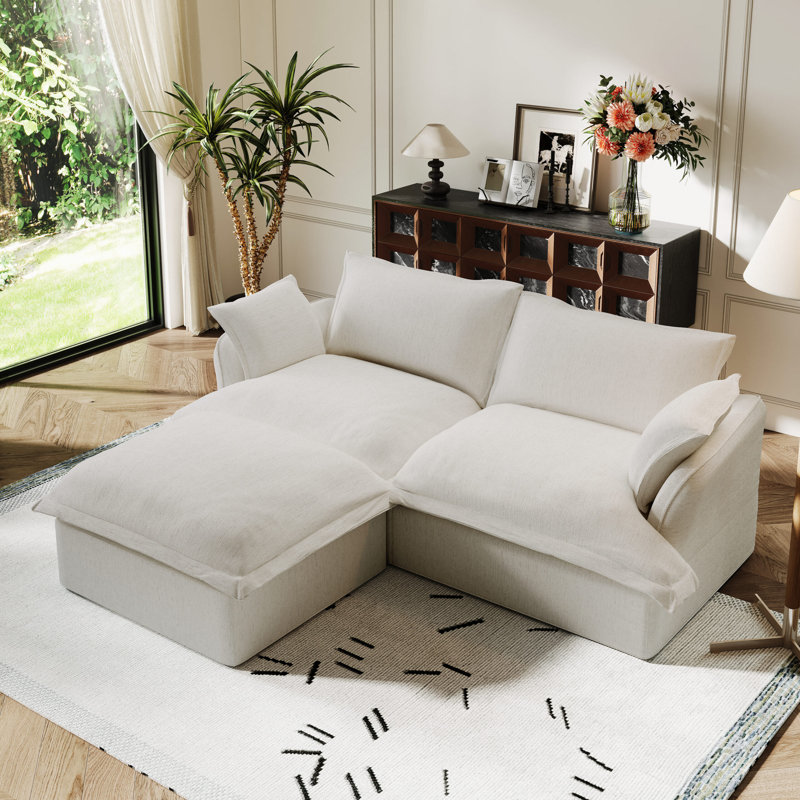 Linen Blend Cloud Couch Modular Sectional Sofa, Convertible Upholstered Cloud Sofa Comfy Deep Seat Couches For Living Room, Down Filled Sectional Sofa, Removable Washable Sofa Covers