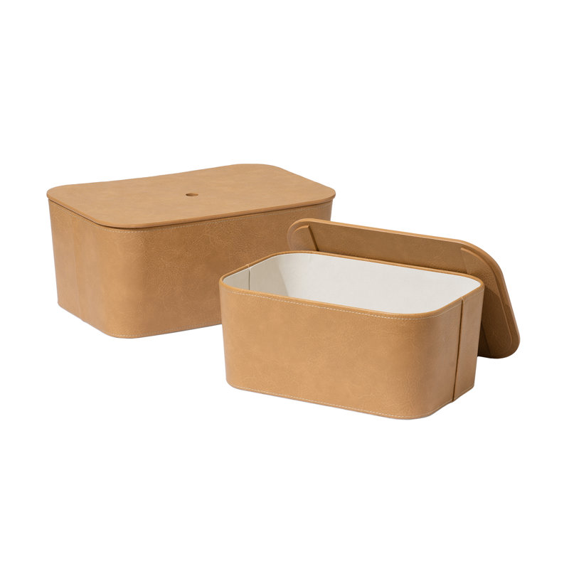 Storage Baskets with Lids, Stackable Storage Boxes Set of 2, Camel