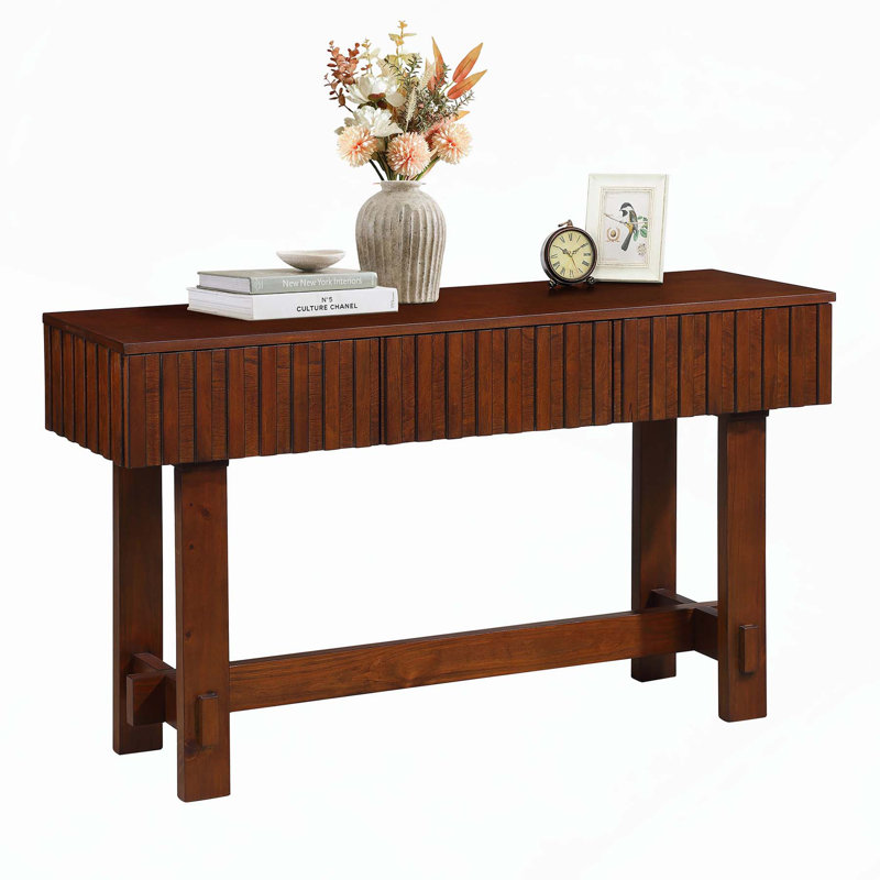 Sophisticated Mid Century Console Table with Storage and Solid Wood Construction, Cherry