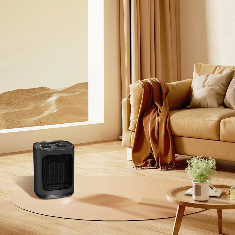 Small Portable Ceramic Electric Heater Fan With Thermostat, Tip-Over And Overheat Protection, 1500W, Black