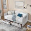Lit de jour simple à très grand avec lit gigogne et options de rangement, polyvalent pour le salon, rangement extensible en lin beige, maison élégante, taille