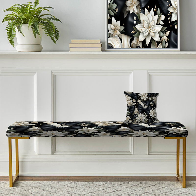 Tuxedo Tidings - Floral Upholstered Gold Bench