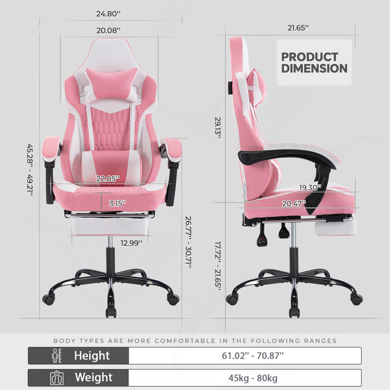 Gaming Chair With Footrest, High Back Gaming Chairs PVC Leather Ergonomic Office Gamer Chair Headrest Lumbar Support Racing Style Video Gaming Chair (Black White)