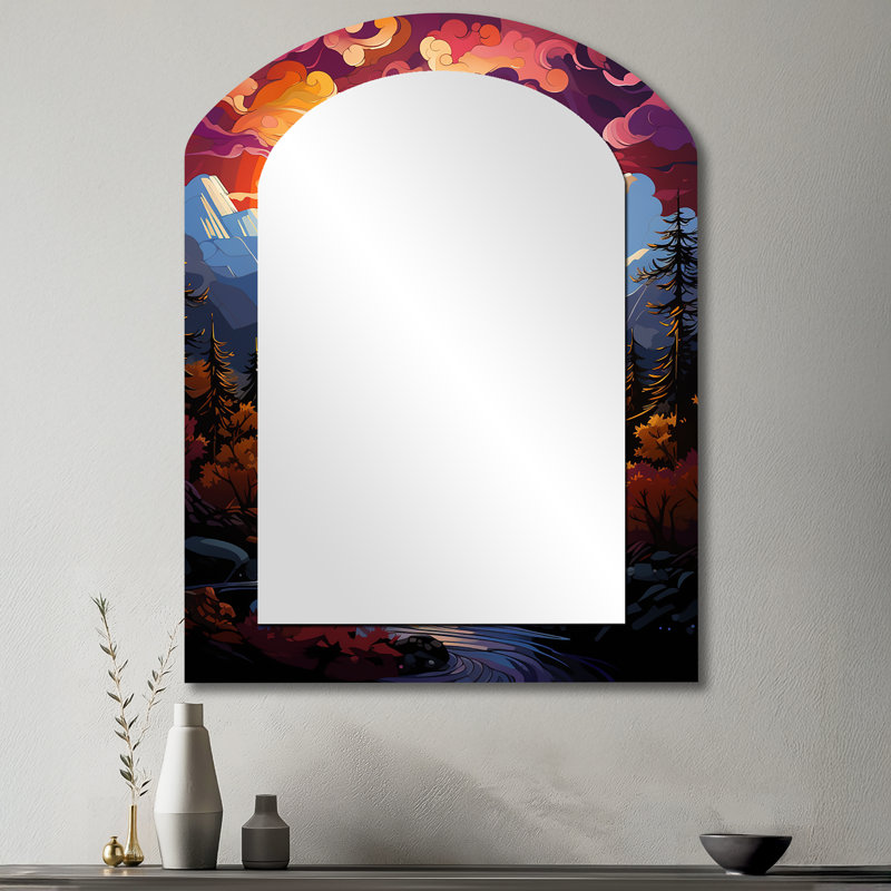 Orange Hot Air Ballon Collage II - Hot Air Balloon Arch Unique Wall Mirror, Modern Asymmetrical Mirror, Printed Metal Art