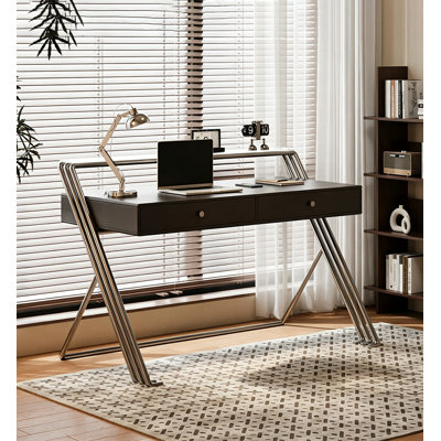 Bureau à cadre en acier inoxydable avec tiroirs et rail de rangement supérieur