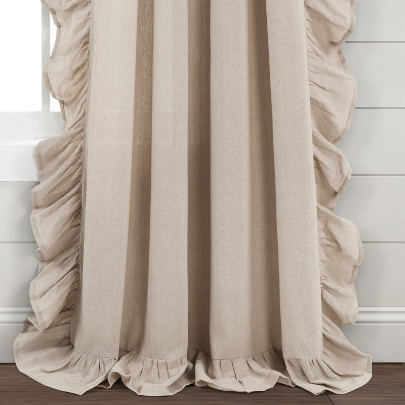 Lush Decor Linen Ruffle Semi-Sheer Single Curtain Panel, Linen