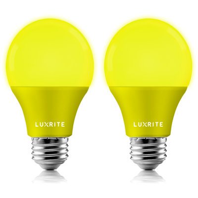 Luxrite A19 LED Yellow Light Bulbs 60W Equivalent Non-Dimmable UL Listed E26 Base Indoor Outdoor Holiday Event Home Lighting (2 Pack)