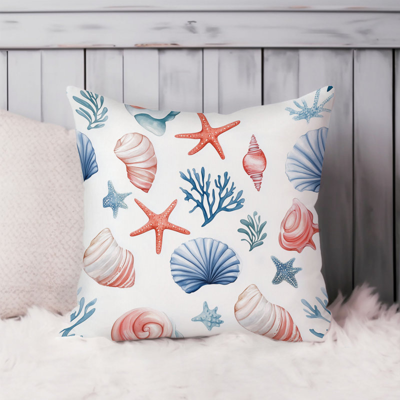 Housse de coussin nautique Beach and Coastal Seashells, Carré 18 po, Blue/Red Nautical/Beach 5