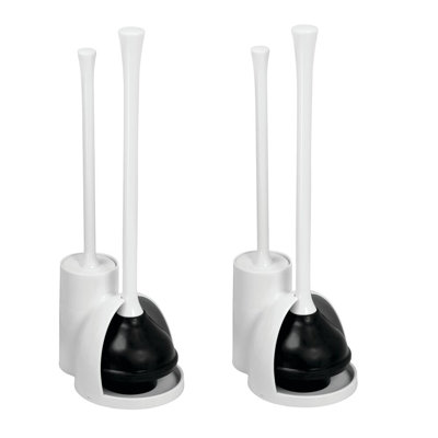 iDesign Compact Toilet Brush and Plunger Set - Set of 2 - White