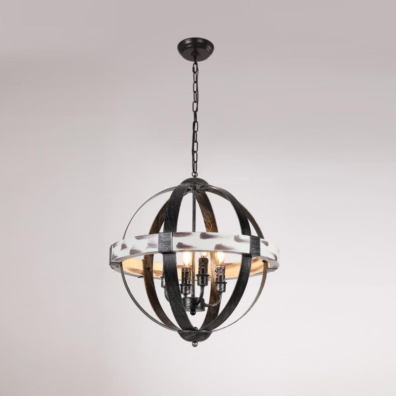 Lustre sphérique en bois à 4 lumières Roza