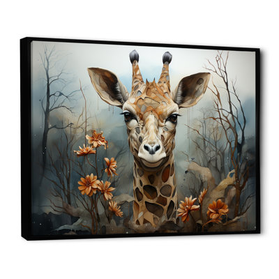 Mignonne girafe dans un champ de fleurs II