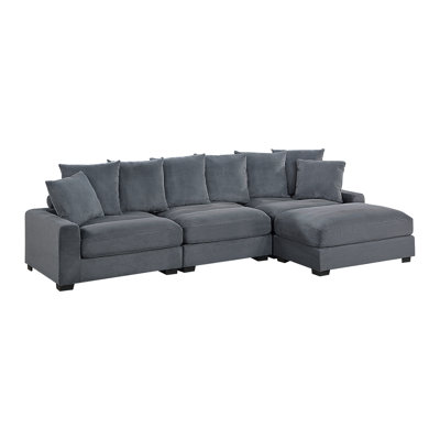 Contemporary 4Pc Modular Sectional Set Corduroy Couch LAF & RAF Chairs Armless Chair Ottoman Living Room Furniture