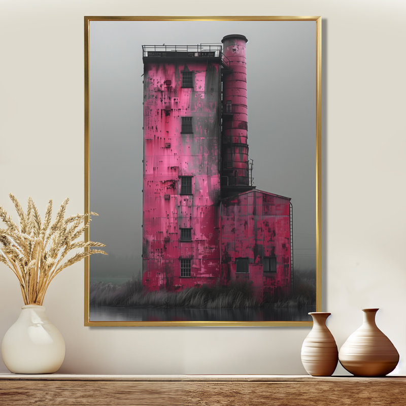 Photo de moulin rose rose, Cadre doré flottant, bois massif, H 16 po x l 32 po