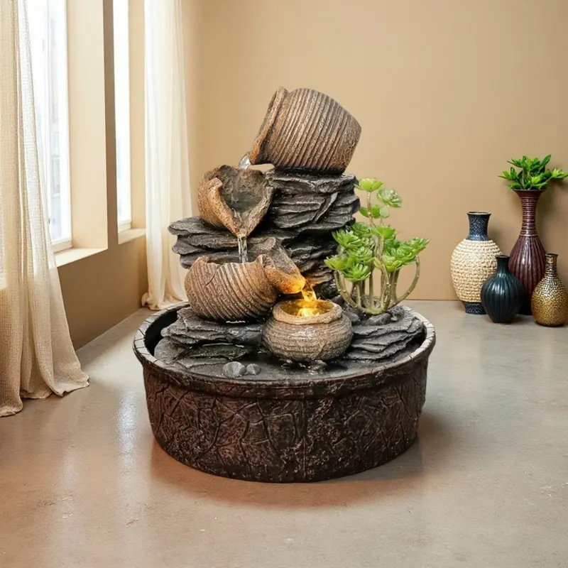 Fontaine à trois niveaux en résine en forme d'arbre, décor intérieur / extérieur pour la maison, le bureau, le patio