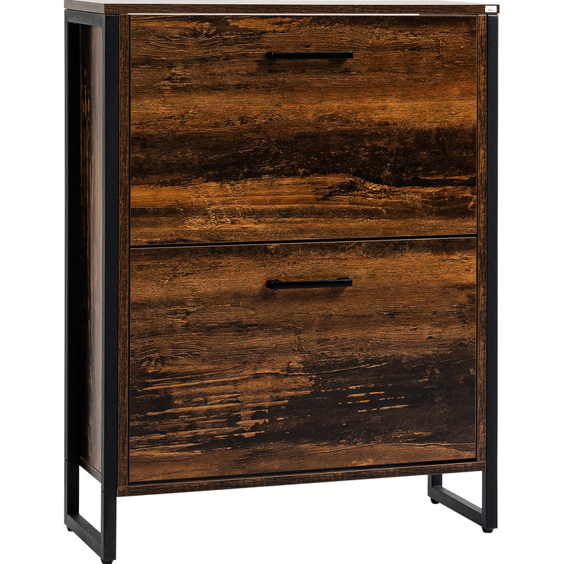 Armoire à chaussures industrielle, brun rustique - contenant de 12 paires avec 2 tiroirs rabattables pour les couloirs étroits