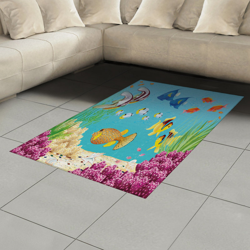 Fish High Density Long Fiber Poly Threads Decorative Area Rug Carpet, Rectangle 4' x 5'8"