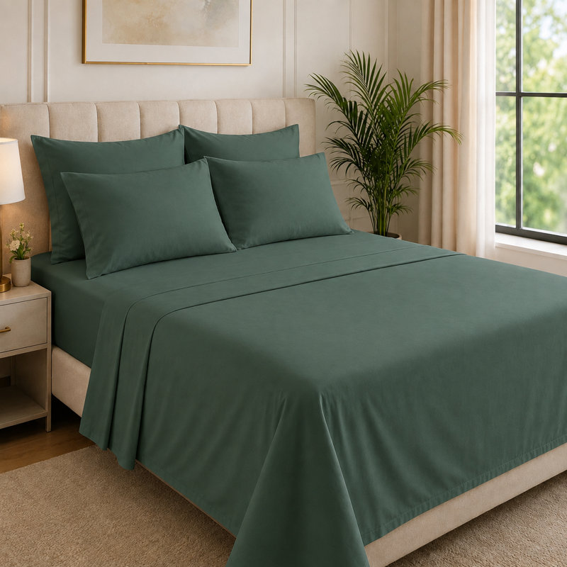 6-Piece Premium Deep Pockets Microfiber Sheet Set, California King, Tree Moss Green