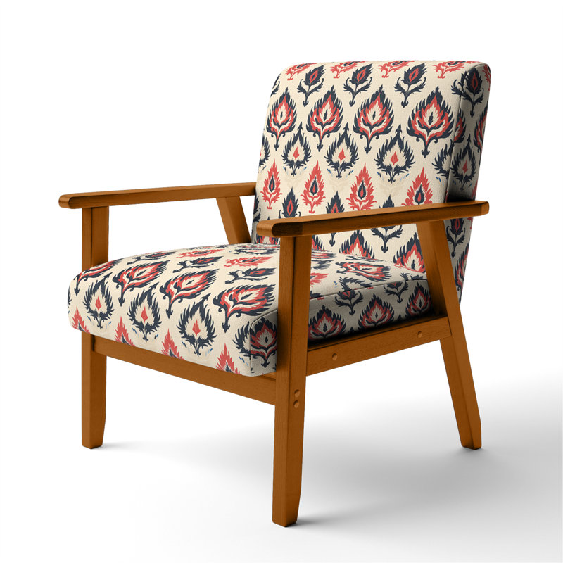 Red Ikat Nomadic Tribe Blend Fuse - Fauteuil rembourré victorien vintage, Accoudoirs carrés bruns