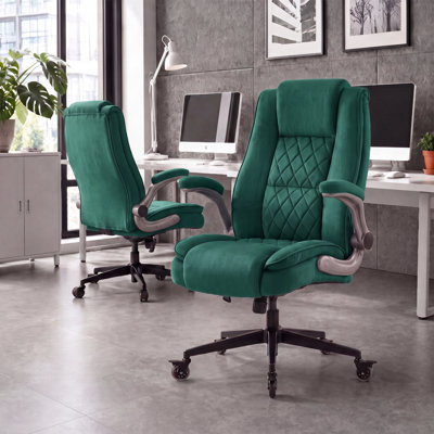 High Back Velvet Executive Office Chair, Ergonomic Desk Chair with Adjustable Lumbar Support, 350 lbs Heavy Duty Fabric Computer Chair with Adjustable Back Tilt, Lockable Wheels & Padded Armrests for Home Office