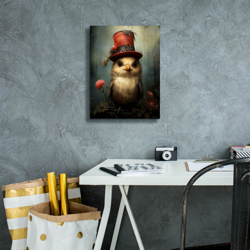 'Bird With The Red Cylinder' by Momart Canvas Wall Art, 12" x 16", 16" H x 12" W x 0.75" D