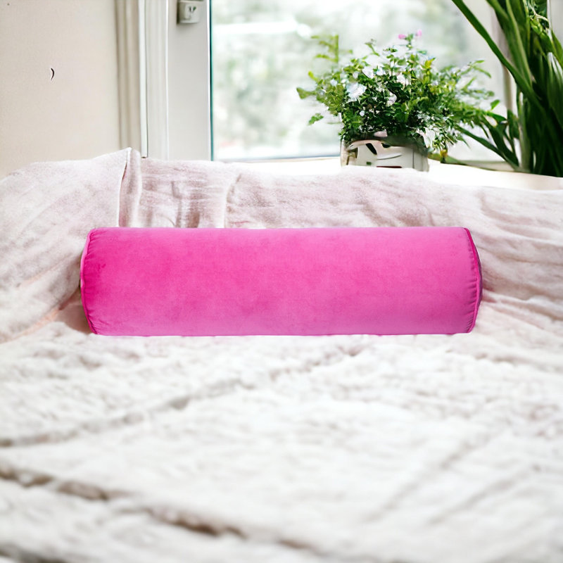 Velvet Bolster Pillow Cover, Pink, 6"H x 16"W