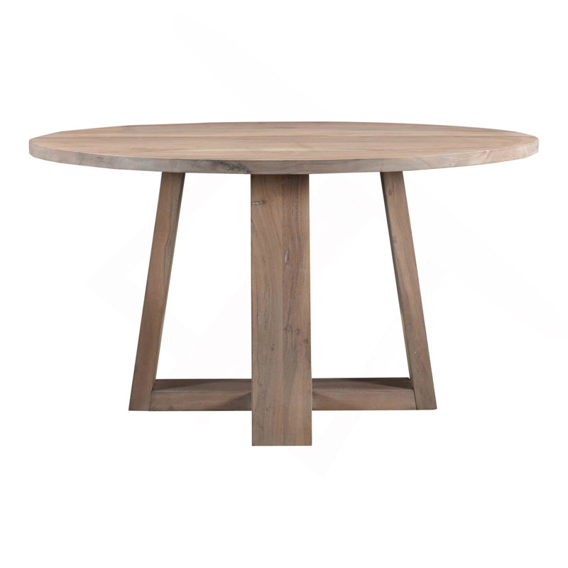 Table de salle à manger, ronde, acacia massif, 4 places, gris clair