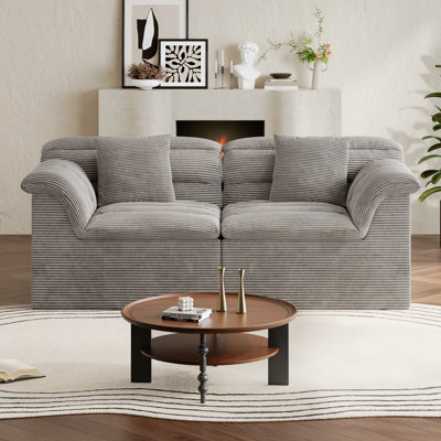 Boneless Loveseat Sofa with Deep Seat, Corduroy Boneless Couch for Living Room, Office, No-Assembly Required