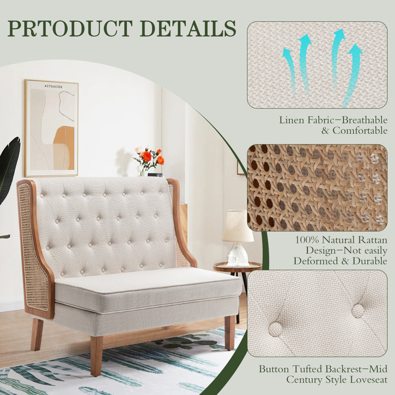 Adeele 44'' Reception Loveseat, Ivory