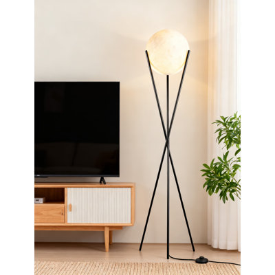 66-Inch 3D Printed Moon Globe Floor Lamp With Tripod Base, Frosted Shade And Included Warm White Bulbs, Modern Tall Pole Light For Living Room, Bedroom, Or Office
