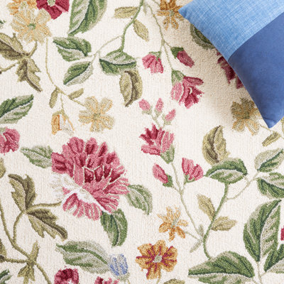 Hollander Floral Handmade Looped Ivory/ Beige Indoor Area Rug