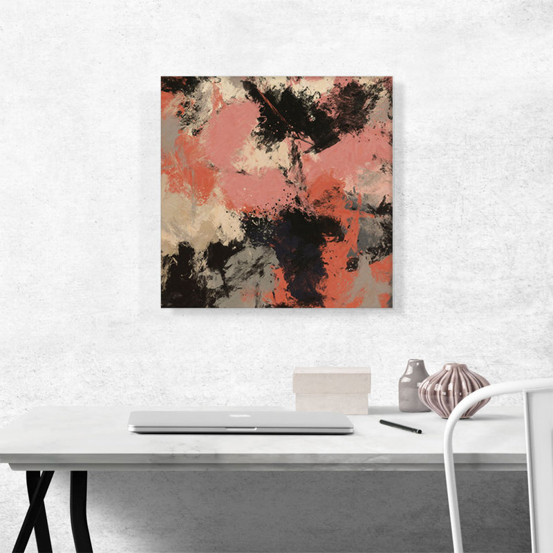 Rose noir blanc pêche gris moderne - reproduction d'art sur toile tendue, H 18 po x l 18 po x P 0,75 po