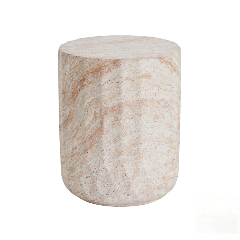 Outdoor/Indoor Lightweight Concrete Side Table, Cylinder Travertine Finish For Elegant And Durable Accent