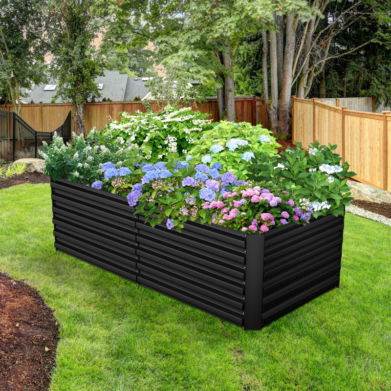 Lit de jardin surélevé en métal Minhchau, Noir, 1, H 24 po x l 96 po x P 48 po