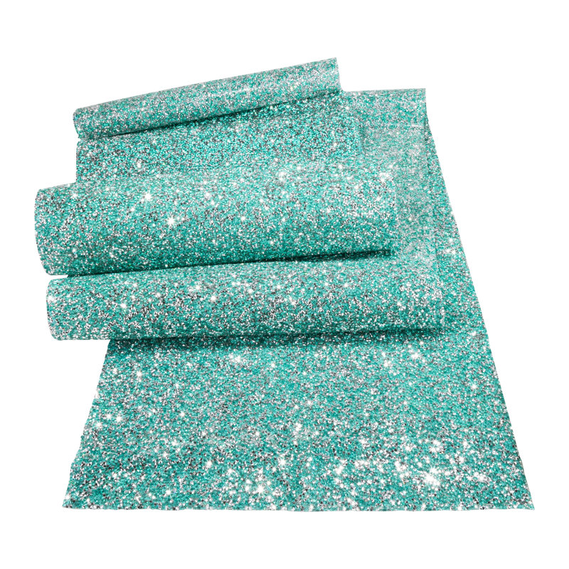 Sparkles Home Luminous Table Runner | Rhinestones | Non-Slip Backing | Multiple Sizes Available, Aqua, 108" x 13"