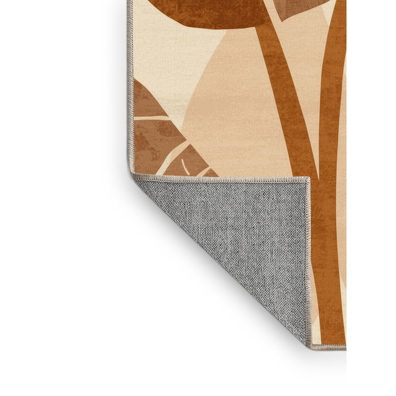 Tapis beige lavable à la machine à motif de feuilles de bananier à motifs géométriques modernes - reliure beige, Rond 5 pi