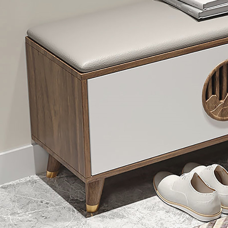 35.4in Multi-functional Shoe Storage Bench, White/Light Walnut