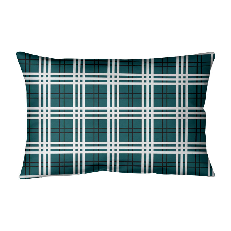 Housse de coussin et insert rectangulaires Luxury, Vert minuit / noir / blanc, Mélange de coton