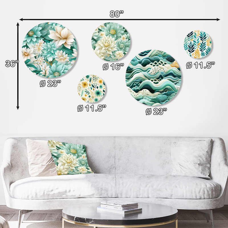 Hamel - Ensemble d'art mural floral rond de 5 pièces
