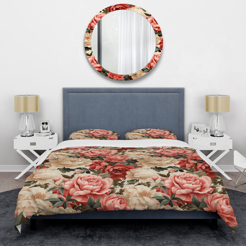 Literie à motif floral rétro II, Housse de couette pour très grand lit et 2 très