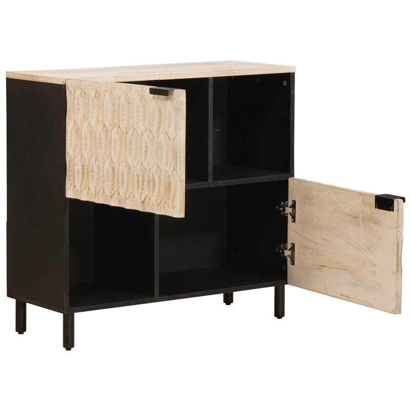 Solid Wood Rectangle Accent Cabinet, Black/White Wash 
