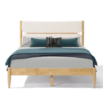 Solid Wood Queen Size Bed Frame Featuring Fleece Headboard, Rubber Base, Four Tapered Legs, No Box Spring Setup Upholstered In Size, Construction, Luxurious Legs And Storage Option