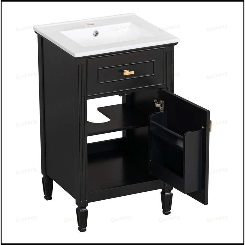 20" Small Adjustable Shelf Bathroom Vanity With Sink, Black