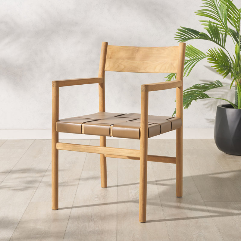 Demartini Woven Leather Dining Chair, Brown, Natural