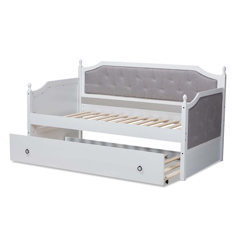 Lit de jour simple en bois massif avec couchette Madrid, Blanc