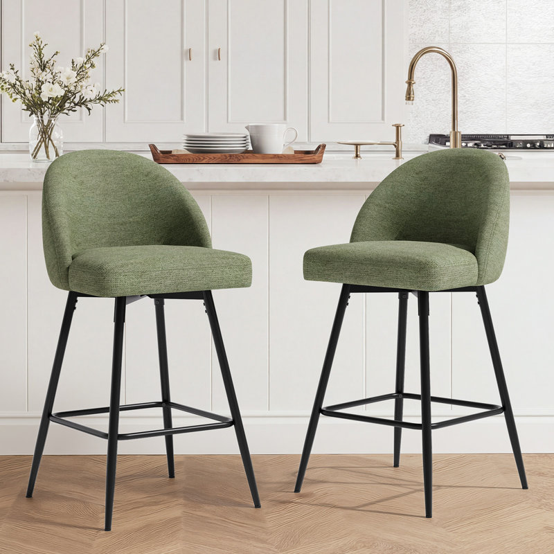 Ensemble de 2 tabourets de bar pivotants Levick, hauteur du comptoir, avec dossier et pieds en métal - Vert, Vert