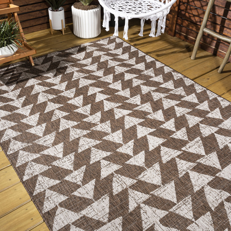 Andratx Modern Tribal Geometric Brown/Beige Indoor/Outdoor Rug, Rectangle 3'1" x 5'