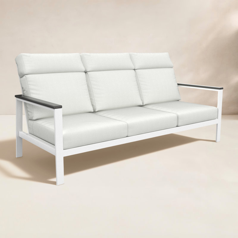 Canapé d'extérieur en métal avec coussin Sunbrella Townsend, Couleur unie, Toile blanche
