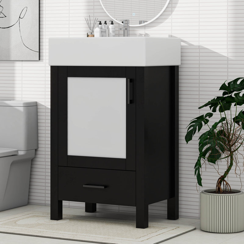 Maximisez l'espace avec un meuble-lavabo de 20 pouces, un lavabo en céramique élégant et un grand espace de rangement