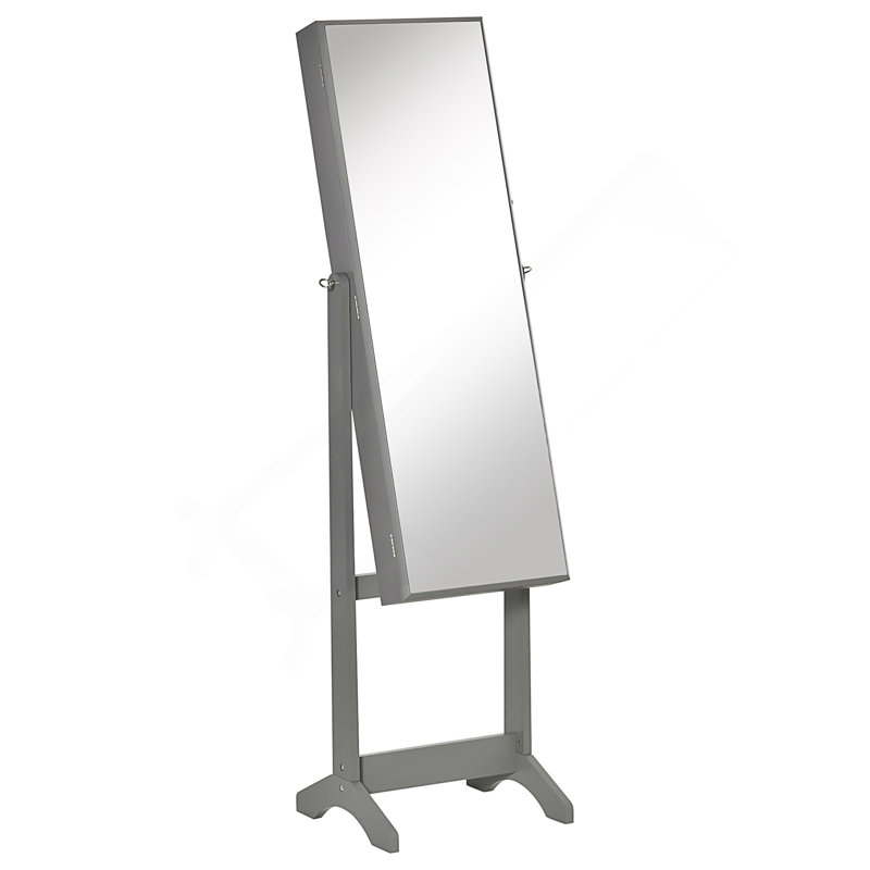 Floor Standing Jewelry Cabinet, Lockable Jewelry Organizer With Full-Length Mirror, And 3 Adjustable Angles